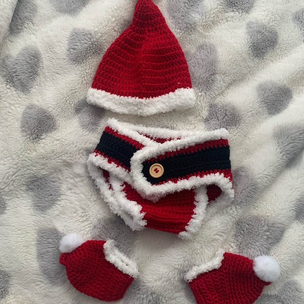 Festive Red and White Knit Baby Set
